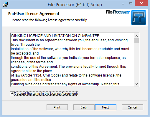 File Processor installation license agreement agree