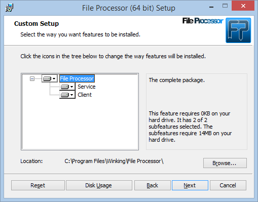 File Processor installation features to install