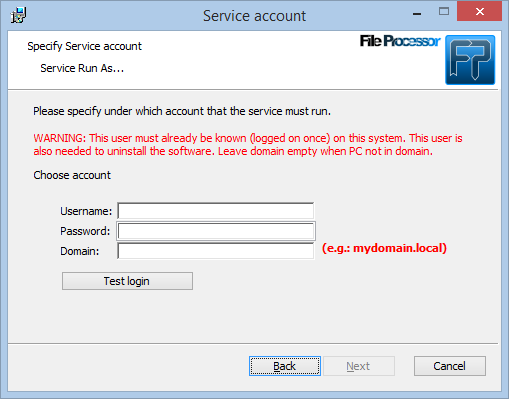 File Processor installation run service as