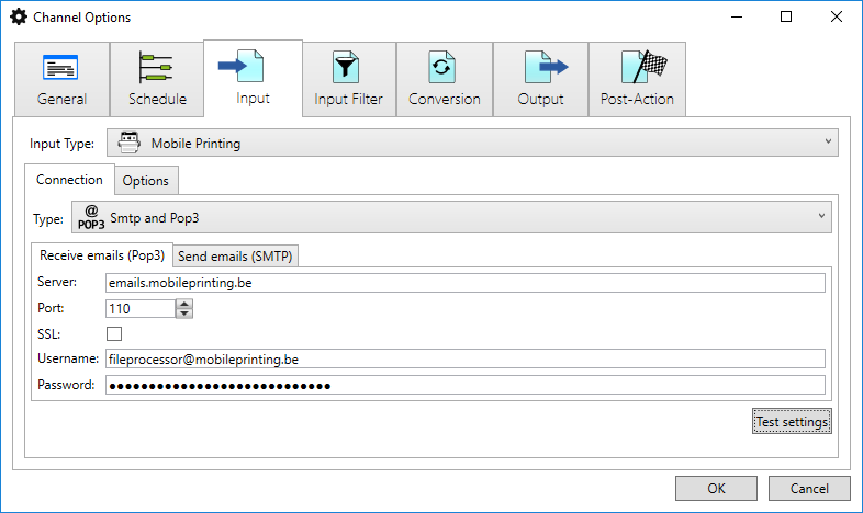 Pop3 settings to receive emails